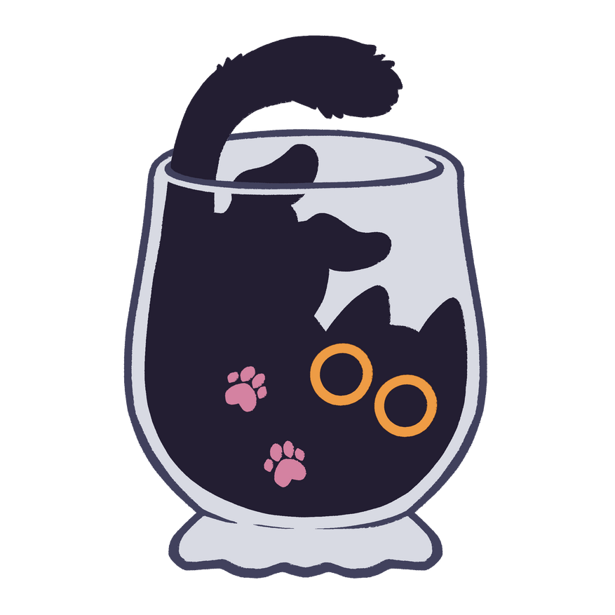 Black cat stuffed inside of a drinking glass.