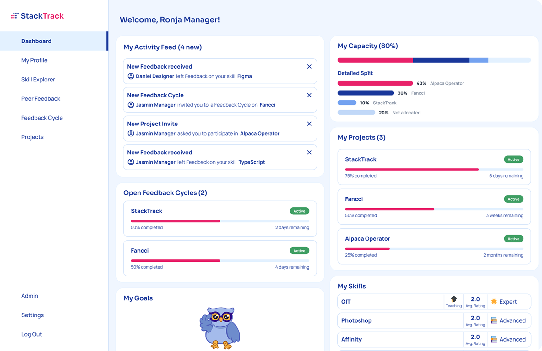 Screenshot of StackTrack Dashboard design after testing