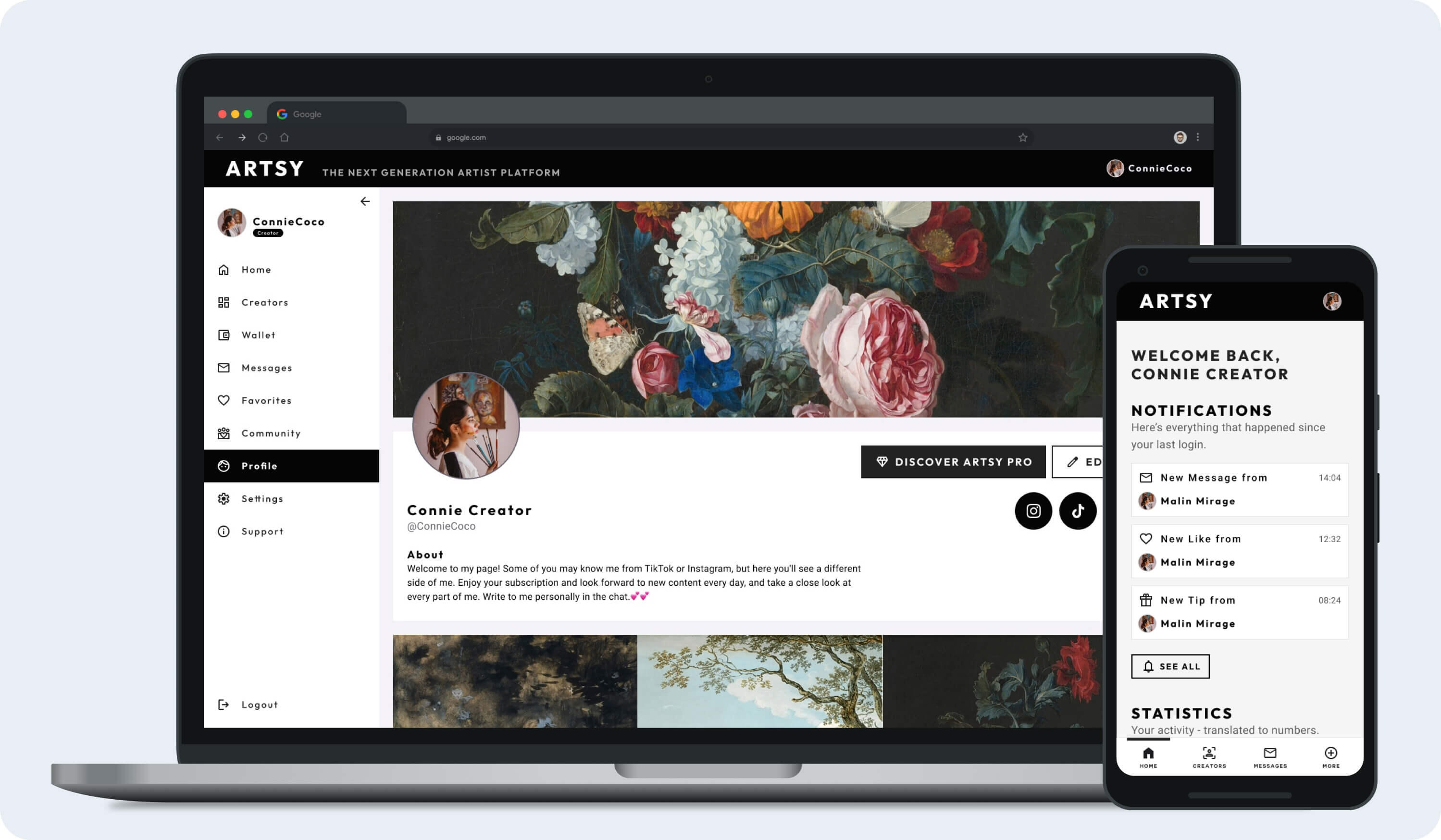 Artsy User Profile Design.