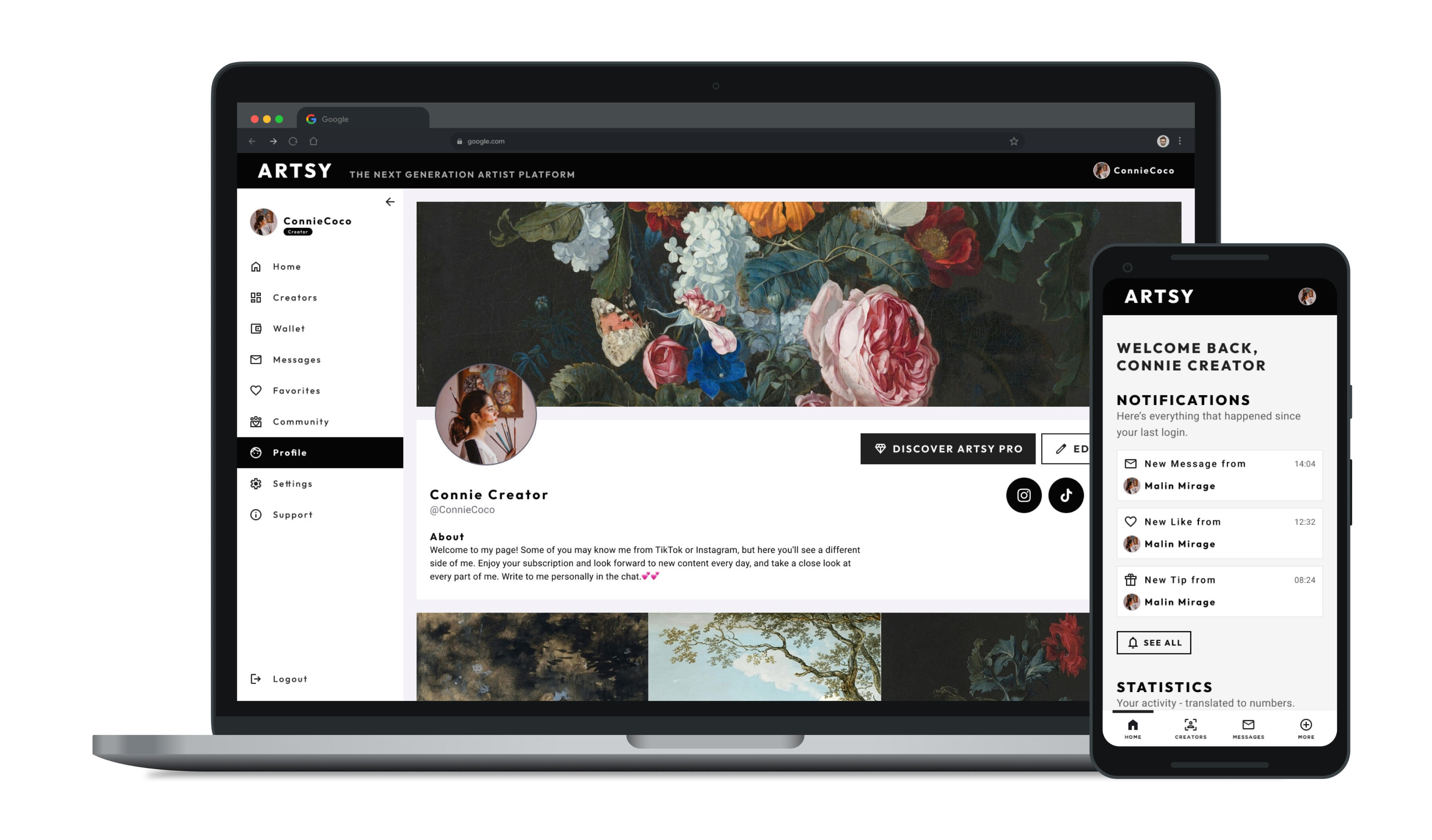 StackTrack Dashboard, divided in the middle to showcase lightmode and darkmode versions.